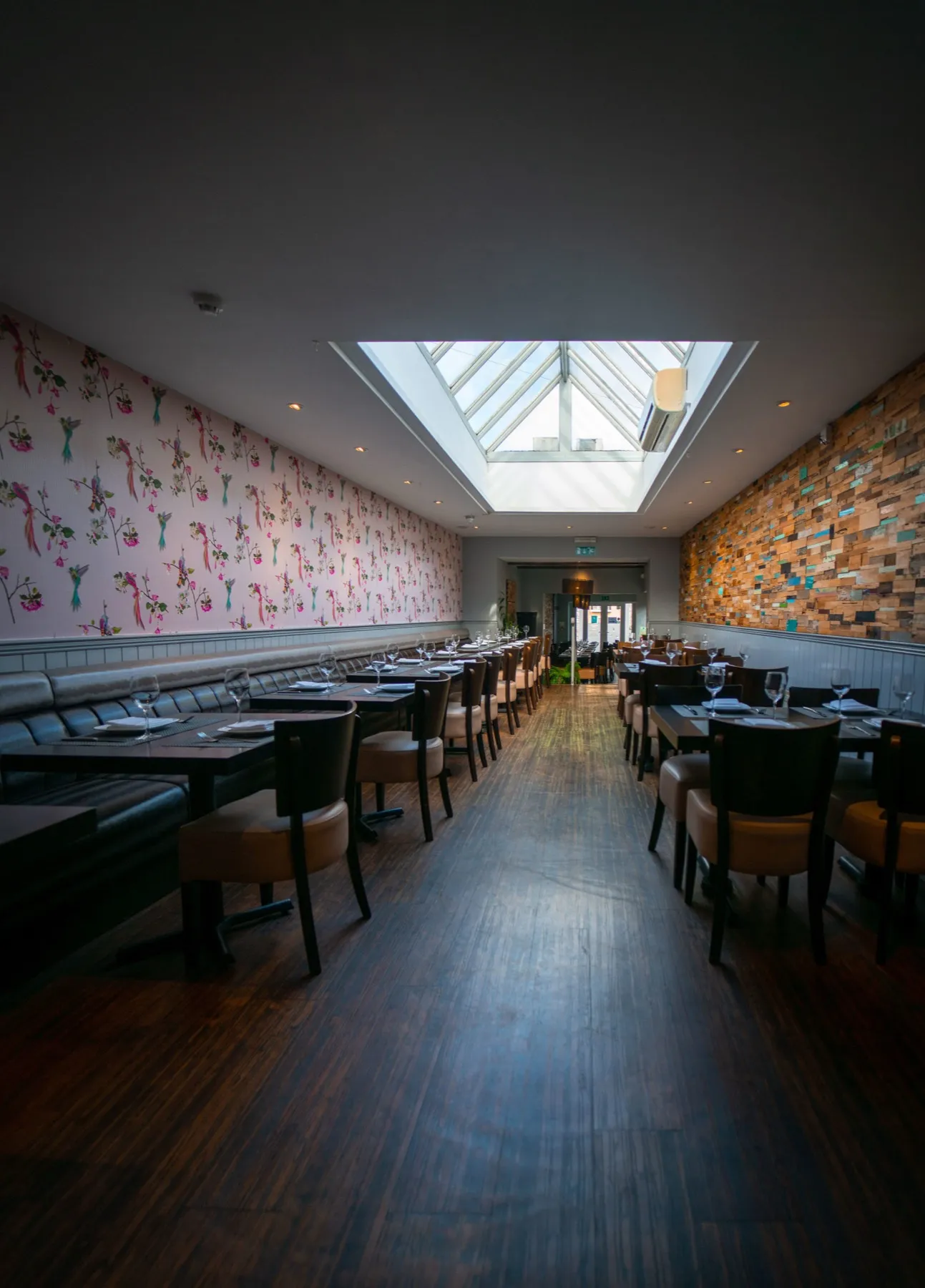 The Lemongrass Chichester dining room beneath the skylight
